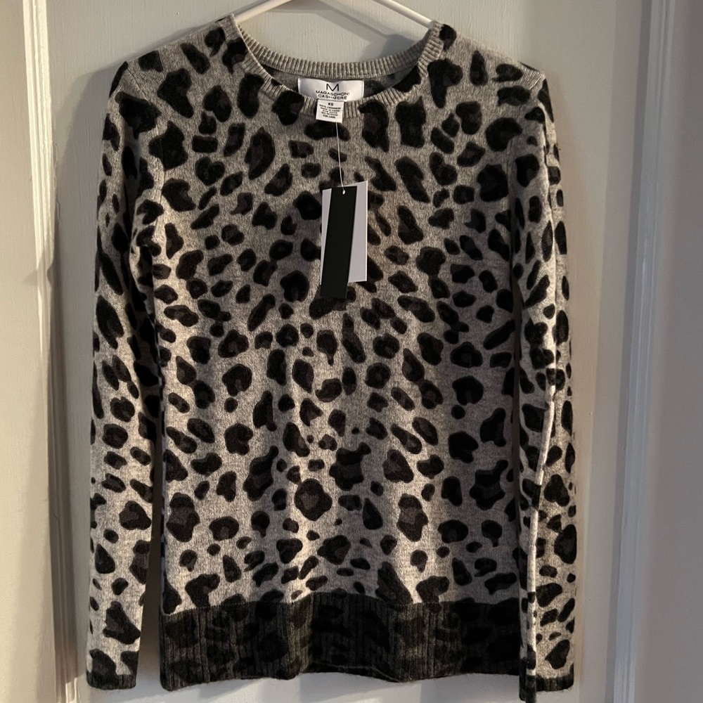 *NWT* MAGASCHONI Grey Leopard 100% Cashmere Sweater Animal Print Size XS